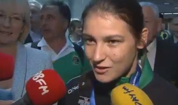 Katie Taylor speaking to reporters