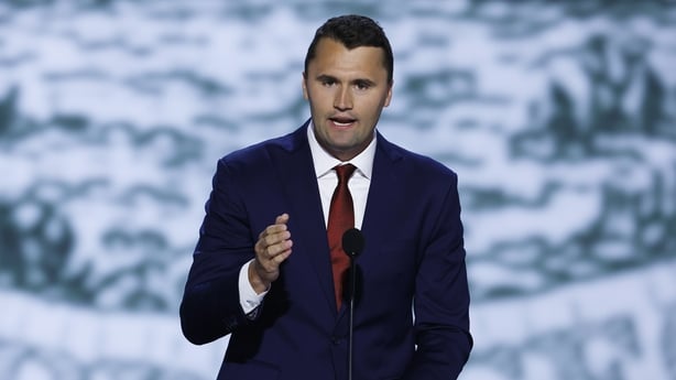 MILWAUKEE, WISCONSIN - JULY 15: CEO of Turning Point USA Charlie Kirk speaks on stage on the first day of the Republican National Convention at the Fiserv Forum on July 15, 2024 in Milwaukee, Wisconsin. Delegates, politicians, and the Republican faithful are in Milwaukee for the annual convention, c