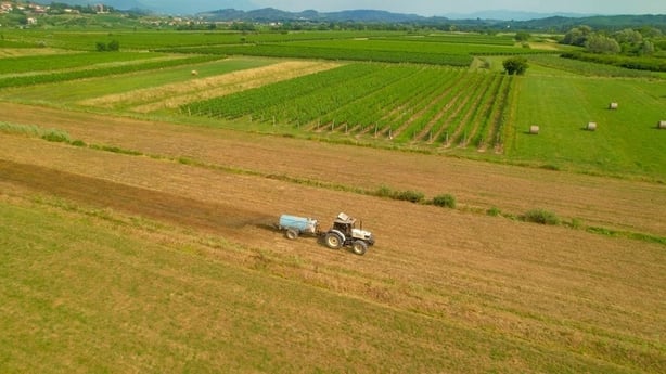 A tractor in a field