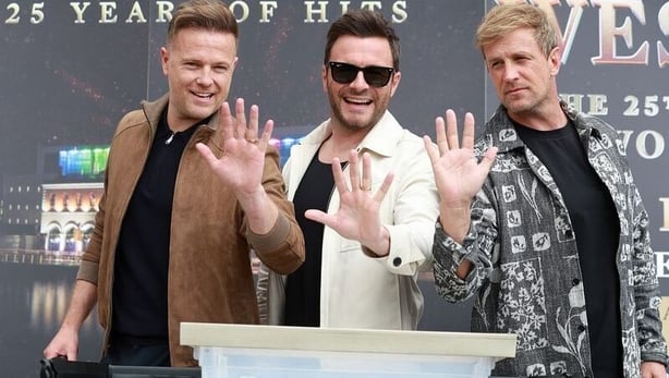 Globally renowned pop group Westlife were presented with an exclusive award in Dublin's 3Arena today. Kian Egan, Shane Filan and Nicky Byrne had their hands cast in recognition of the band's record-breaking number of 82 shows at the 3Arena. Westlife's upcoming September residency marks the band's 25