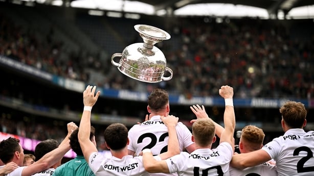 26 July 2026; Mayo players celebrate with the Sam Maguire Cup after the GAA Football All-Ireland Senior Championship final match between Kerry and Mayo at Croke Park in Dublin. Photo by Seb Daly/Sportsfile