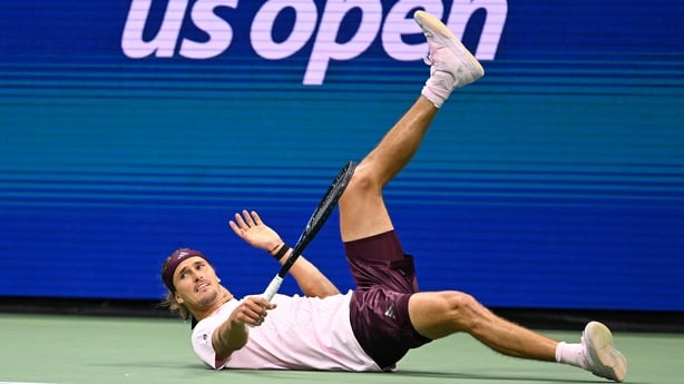 Alexander Zverev reacts against Lorenzo Sonego during a Men's Singles match on Day Three of the 2026 US Open at USTA Billie Jean King National Tennis Center on Tuesday, September 1, 2026 in Flushing, NY. 