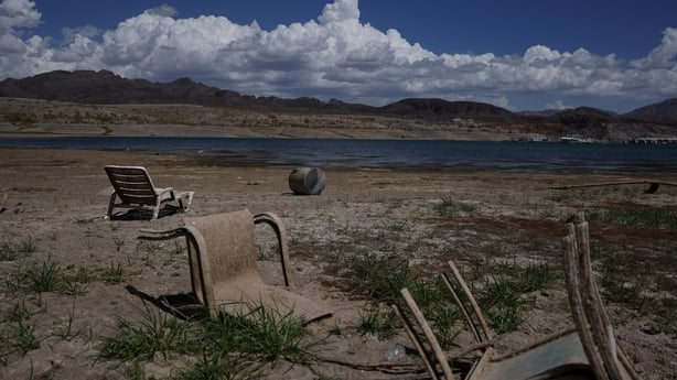 Abandoned beach chairs sit in an area of Lake Mead that was previously underwater in Lake Mead National Recreation Area, Nevada