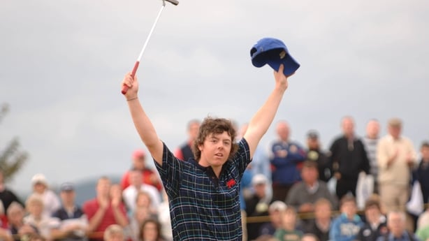 9 September 2007; Rory McIlroy, Great Britain & Ireland, celebrates on the 16th green after winning his match against Billy Horschel, USA. Walker Cup 2007, Royal County Down Golf Club, Newcastle, Co. Down. Picture credit; Matt Browne / SPORTSFILE