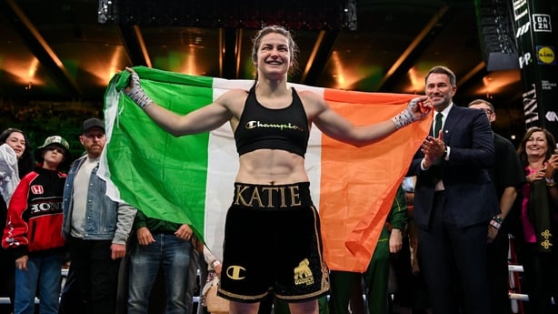 5 September 2026; Katie Taylor after her undisputed super lightweight championship fight with Flora Pili at the Once Upon A Time fight night in Croke Park, Dublin. Photo by Stephen McCarthy/Sportsfile