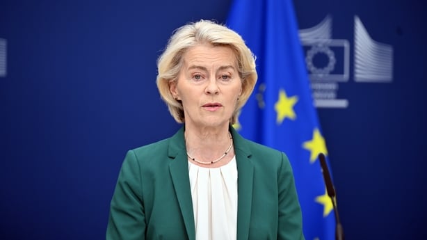 European Commission President Ursula von der Leyen speaks at a press conference