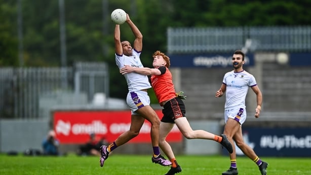 6 September 2026; Craig Dias of Kilmacud Crokes in action against Finn Nolan of Balinteer St John's during the PTSB Dublin Senior Club Football Championships Round 3 match between Balinteer St John's and Kilmacud Crokes at Parnell Park in Dublin. Photo by Tyler Miller/Sportsfile 