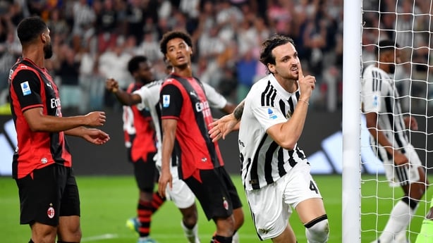 TURIN, ITALY - SEPTEMBER 06: Federico Gatti of Juventus celebrates scoring his team's first goal during the Serie A match between Juventus and AC Milan at Allianz Stadium on September 06, 2026 in Turin, Italy. (Photo by Valerio Pennicino/Getty Images)
