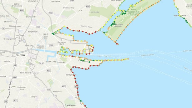 Map howing extent of coastal erosion in Dublin City