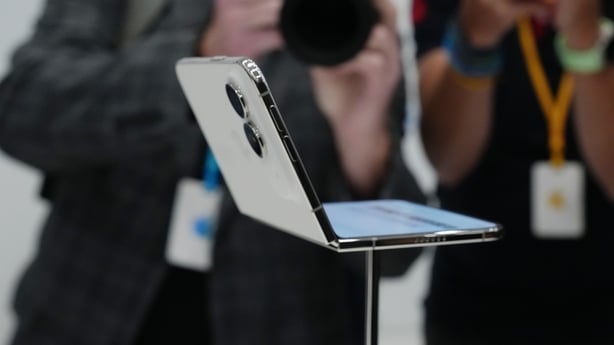 The iPhone Duo foldable smartphone during a product unveiling event at Apple Park in Cupertino, California