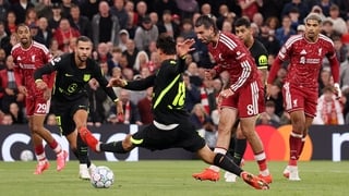 LIVERPOOL, ENGLAND - SEPTEMBER 09: Dominik Szoboszlai of Liverpool scores his team’s first goal during the UEFA Champions League 2026/27 League Phase MD1 match between Liverpool FC and Atletico de Madrid at Anfield on September 09, 2026 in Liverpool, Engl
