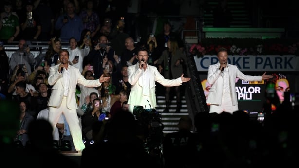Westlife perform before the Women's IBF, IBO, WBC and WBO World Super Lightweight Titles' fight between Katie Taylor and Flora Pili 