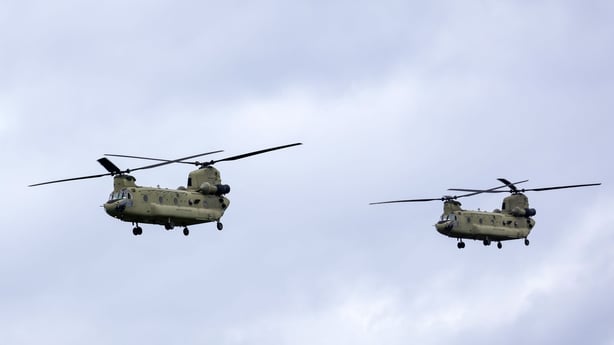 US Army Boeing CH-47 Chinook helicopters arrive at Baldonnell Aerodrome