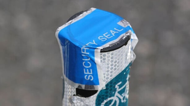 Security seals on all the bicycle lane bollards