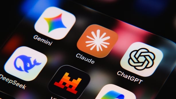 Collection of Gemini, Claude, ChatGPT, DeepSeek, Mistral and Copilot app icons on a smartphone screen