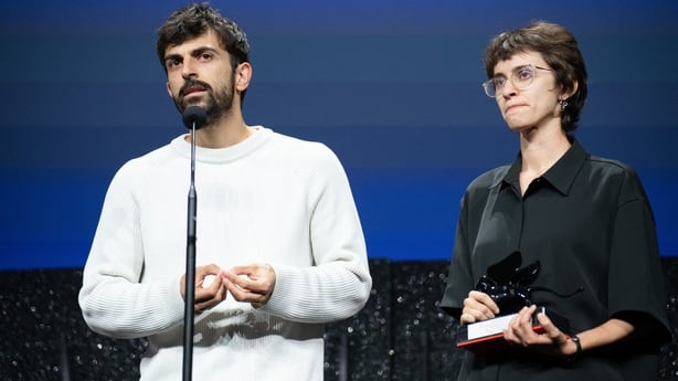 Yuval Abraham and Rachel Szor receive the Special Jury Prize Award for NAZA at the closing ceremony during the 83rd Venice International Film Festival on 12 September, 2026. (Photo by Laurent Hou/Hans Lucas via AFP)