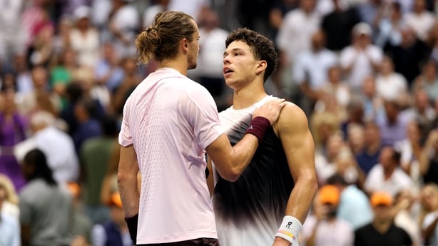 Alexander Zverev of Germany and Ben Shelton of the United States shake hands following their Men's Singles Final match on Day Fifteen of the 2026 US Open at USTA Billie Jean King National Tennis Center on September 13, 2026 in the Flushing neighborhood of the Queens borough of New York City.