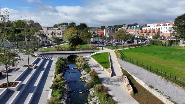 A drone shot of the regeneration of Quay Street and the harbour area of Balbriggan