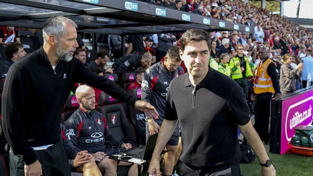 Coaches Marco Rose of Bournemouth (L) and Andoni Iraola of Liverpool 
