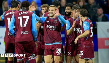 Bowen double helps West Ham beat Bolton to go top