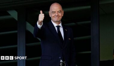 FIFA President Gianni Infantino gives at thumbs up at the FIFA U-20 Women's World Cup match between Poland and Argentina