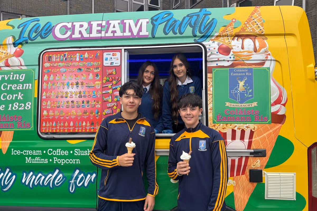 Student at Coláiste Éamann Rís with their new Ice Cream Van