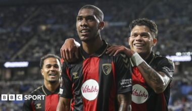 Bournemouth's Rayan celebrates scoring at Real Sociedad in Europa League