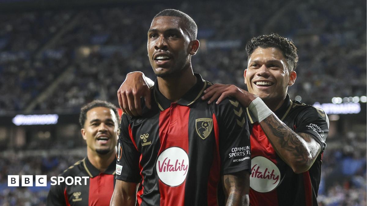 Bournemouth's Rayan celebrates scoring at Real Sociedad in Europa League