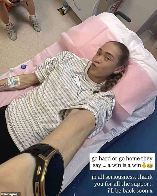 Ms Wietrzyk, from Melbourne, posted an image to Instagram from her hospital bed after the race - but her victory has sparked backlash