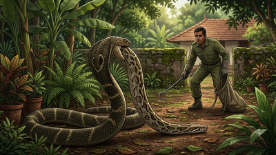 12-ft king cobra swallows python in Karnataka garden; rescuer arrives as giant snake regurgitates its unusual meal during rescue