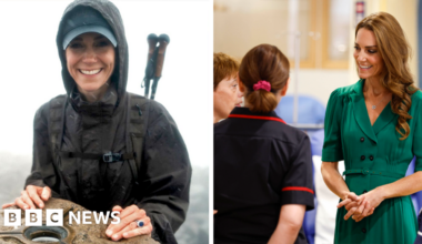 Kate visits cancer patients in hospital she funded with climb - BBC