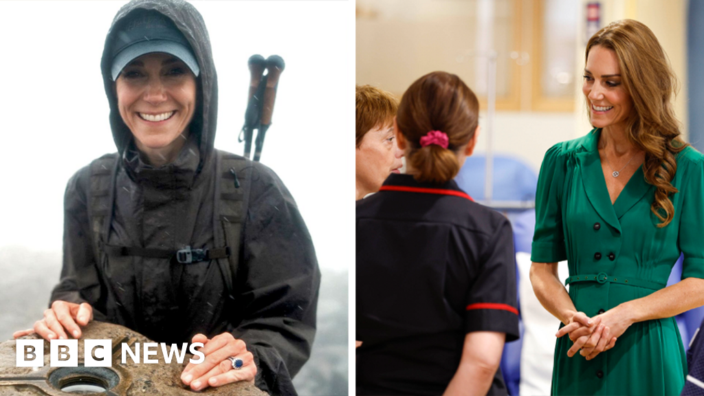 Kate visits cancer patients in hospital she funded with climb - BBC