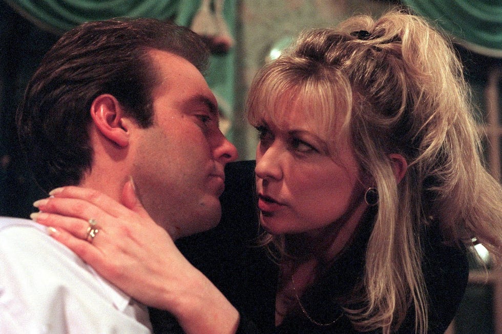 Chris and Kim Tate in Emmerdale in 1999 Chris and Kim Tate in Emmerdale in 1999