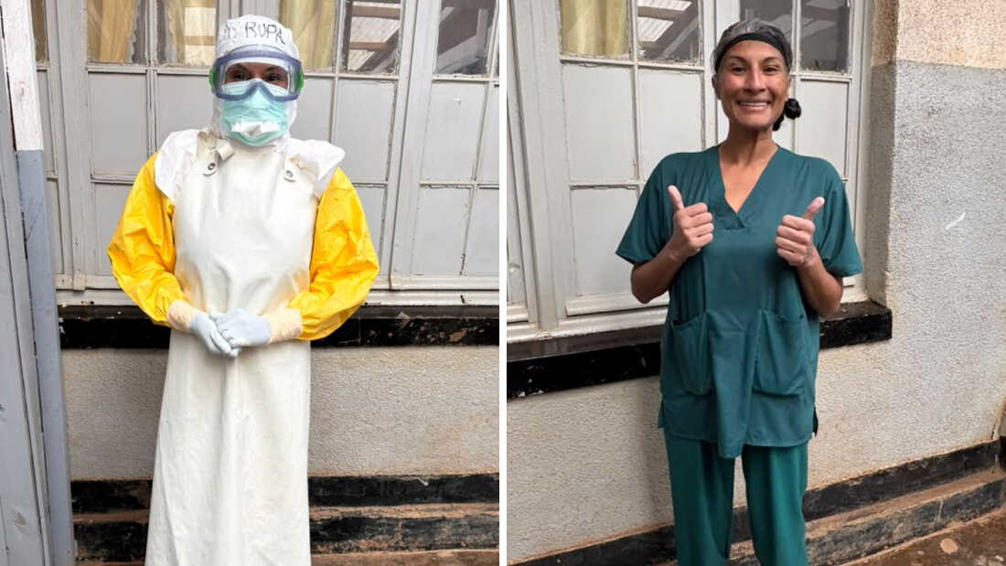 Dr. Rupa Narra shares a before and after photo from Thursday's shift in an Ebola treatment unit in Butembo, Democratic Republic of the Congo. Narra and her colleagues are limited to about an hour at a time with patients in the unit due to the difficulty and risks of working in protective gear.
