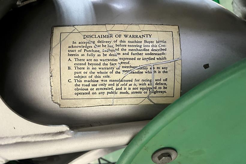 Ex-Steve McQueen, 1972 Husqvarna 250cc Motocrosser disclaimer of warranty