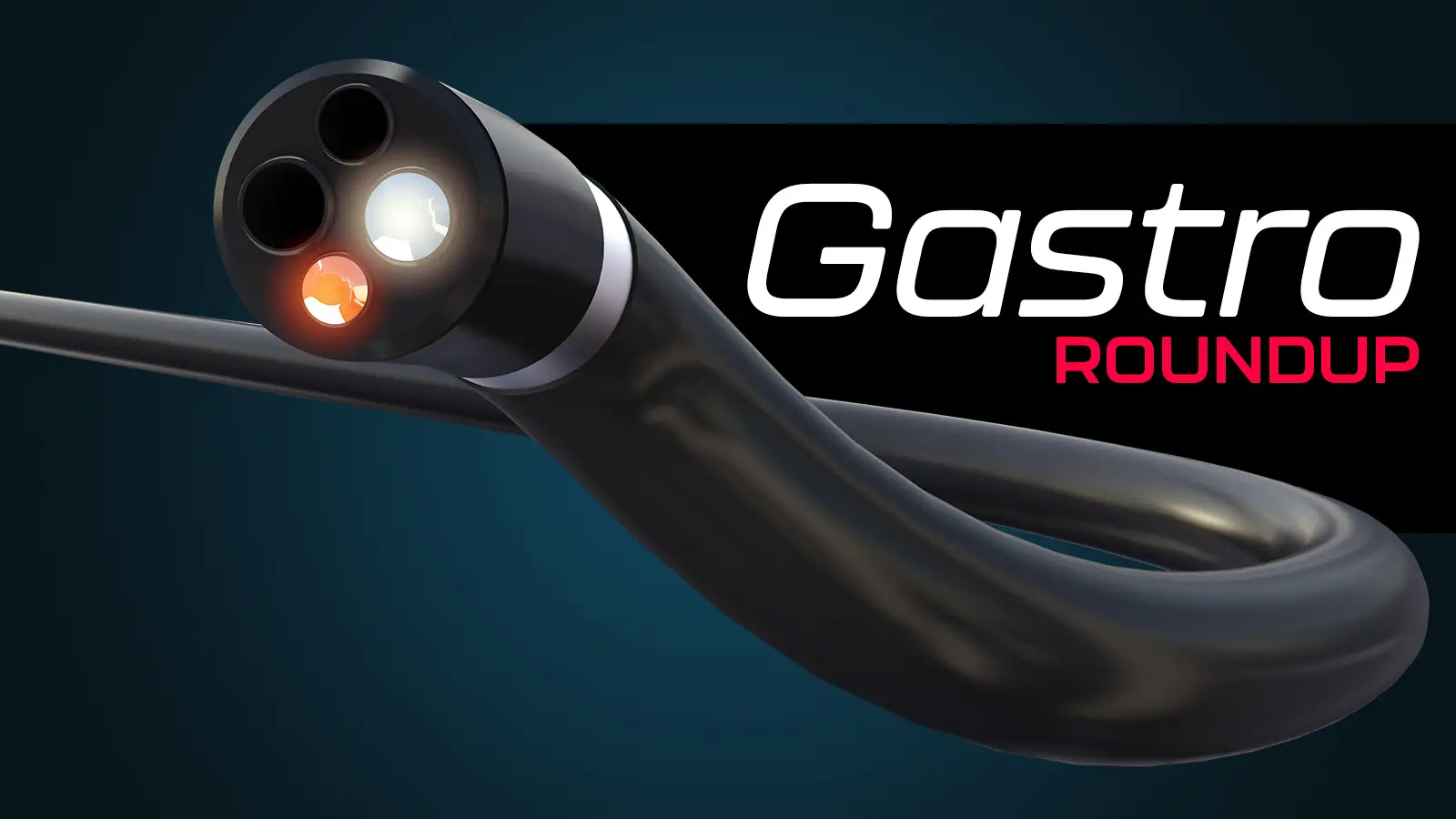 Gastro Roundup over a computer rendering of an endoscope.