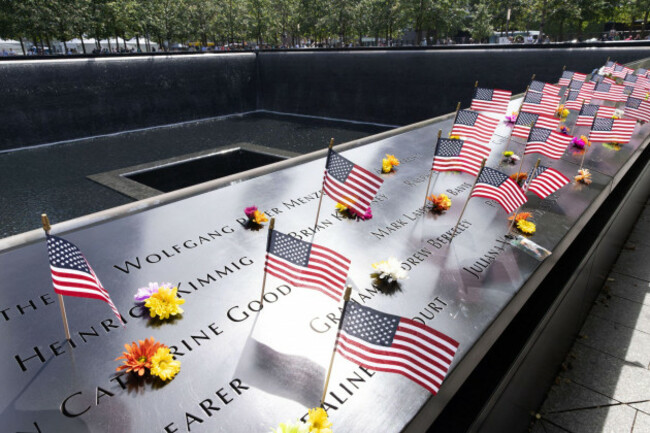 new-york-united-of-america-10th-sep-2026-flags-are-placed-over-a-watermark-at-the-national-september-11-memorial-museum-in-south-manhattan-new-york-on-september-10-2026-the-site-marks-where-t