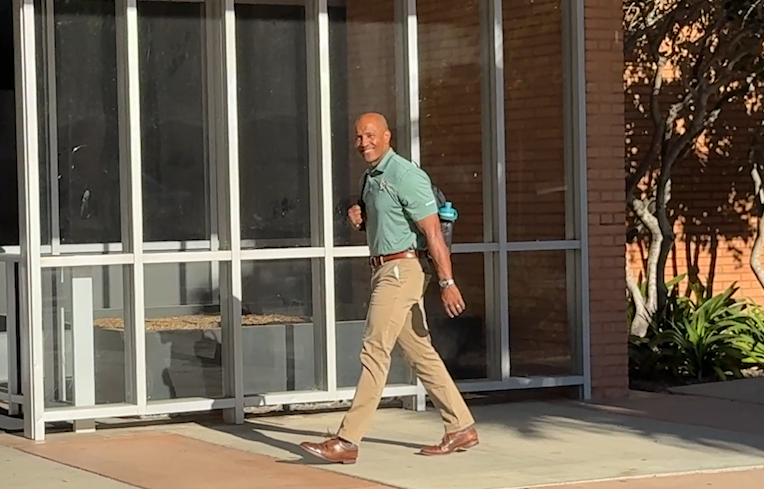 Retired NASA Astronaut and Navy Captain Victor Glover arrives for his first day on campus as a Cal Poly Employee