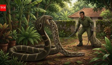 12-ft king cobra swallows python in Karnataka garden; rescuer arrives as giant snake regurgitates its unusual meal during rescue |
