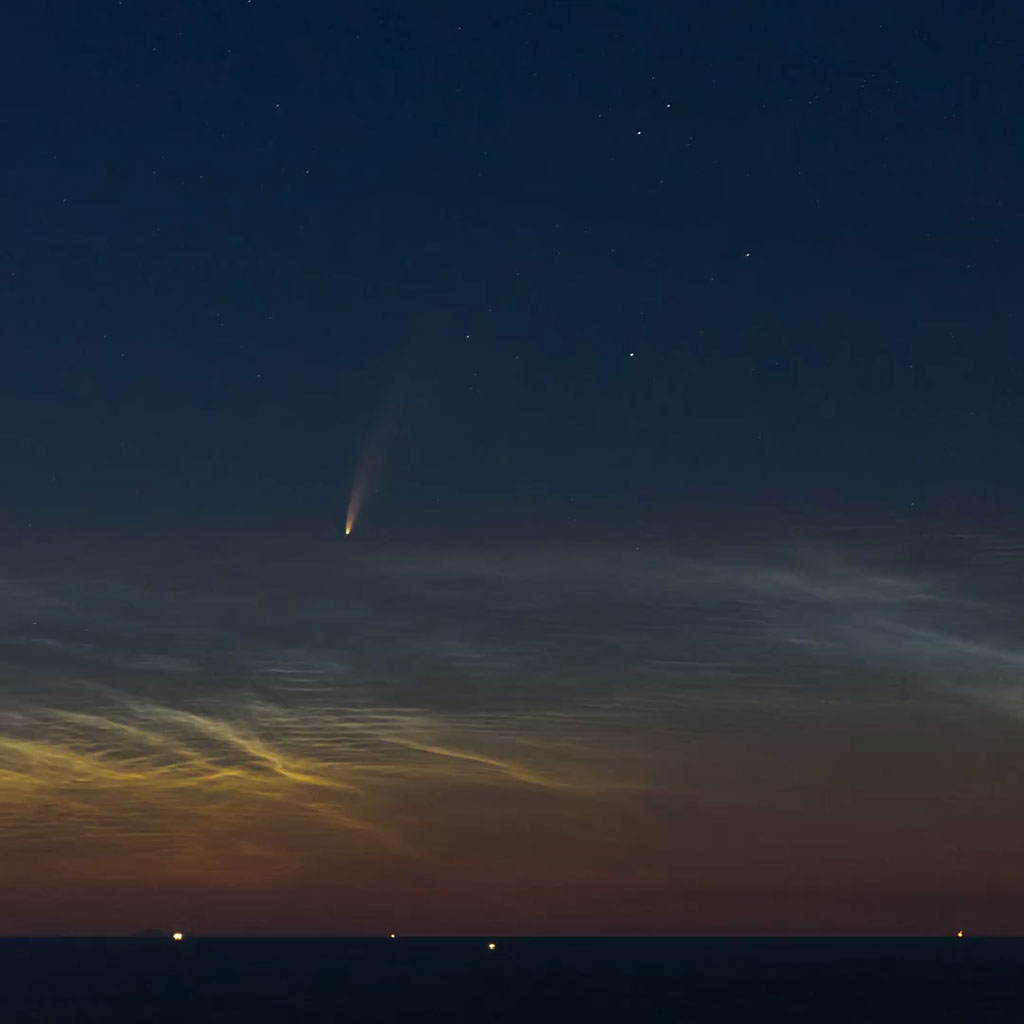 APOD: 2026 September 13 - Comet NEOWISE Rising over the Adriatic Sea