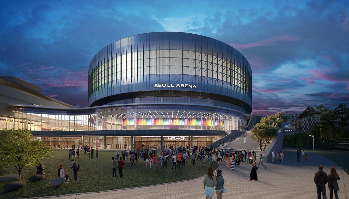 A rendering shows the exterior of Seoul Arena, currently under construction in Dobong District, northern Seoul. Courtesy of Seoul Metropolitan Government