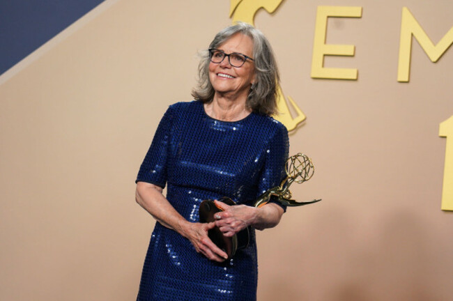 sally-field-poses-in-the-press-room-with-the-award-for-outstanding-lead-actress-in-a-limited-or-anthology-series-or-movie-for-remarkably-bright-creatures-during-the-78th-emmy-awards-on-monday-sept