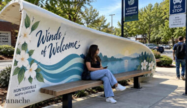 In North Carolina, a retired wind turbine blade now serves as public bench at bus stops. This 2,500-pound bench has an unusual past