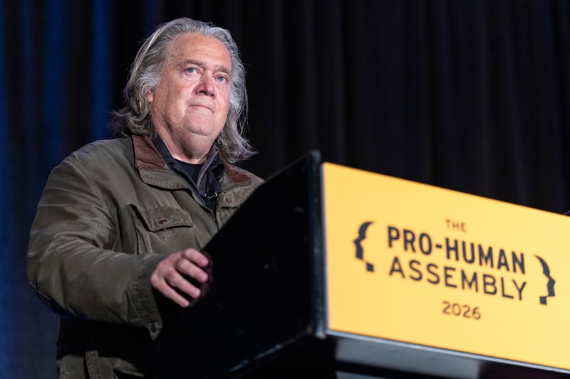 Former White House chief strategist Steve Bannon speaks at an event in Washington this week debating the topic of AI legislation. Photograph: Finn Gomez/Getty Images