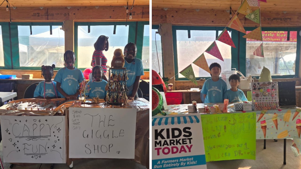 Kids booth at a farmer's market.