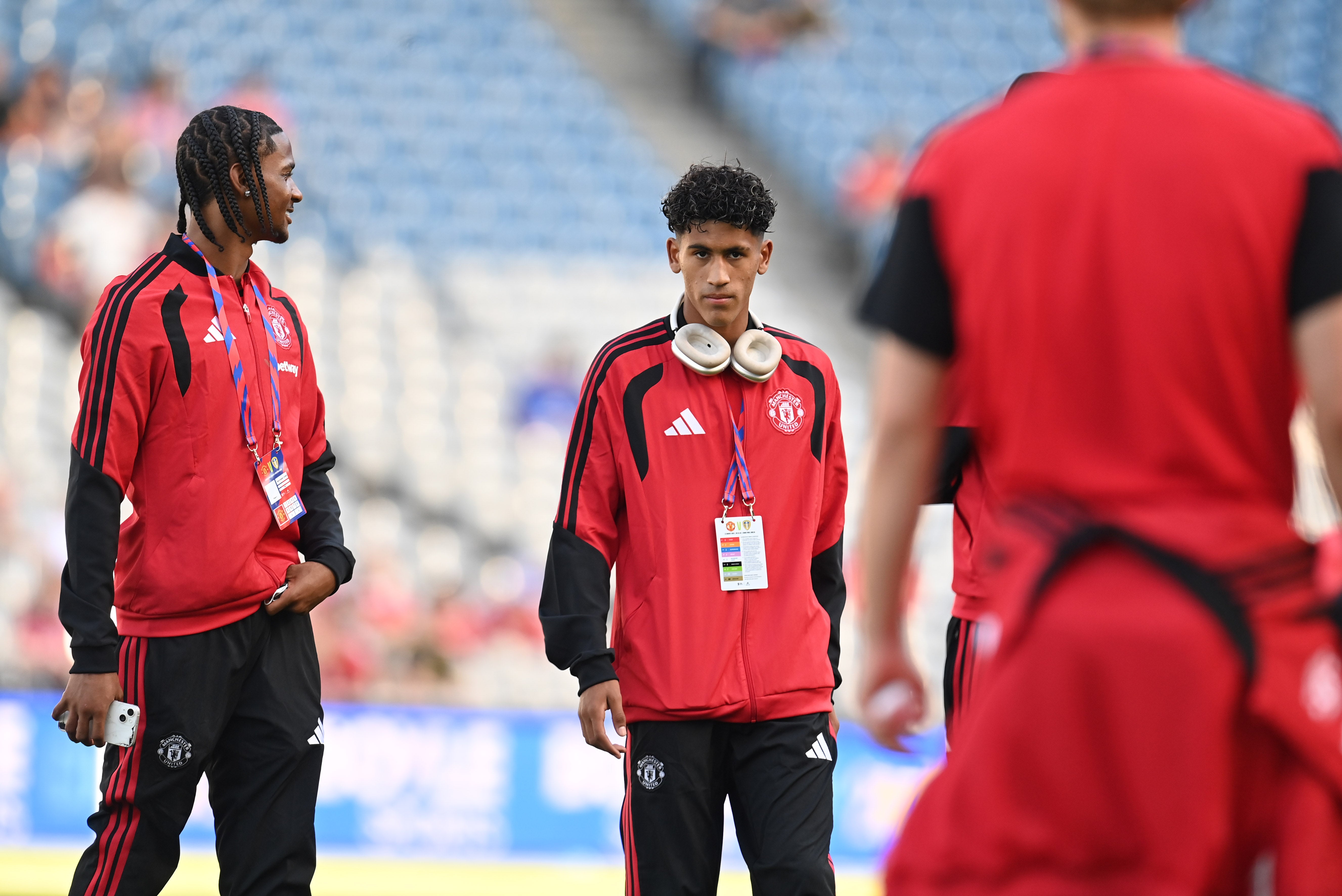 JJ Gabriel of Manchester United before facing Leeds United in pre-season