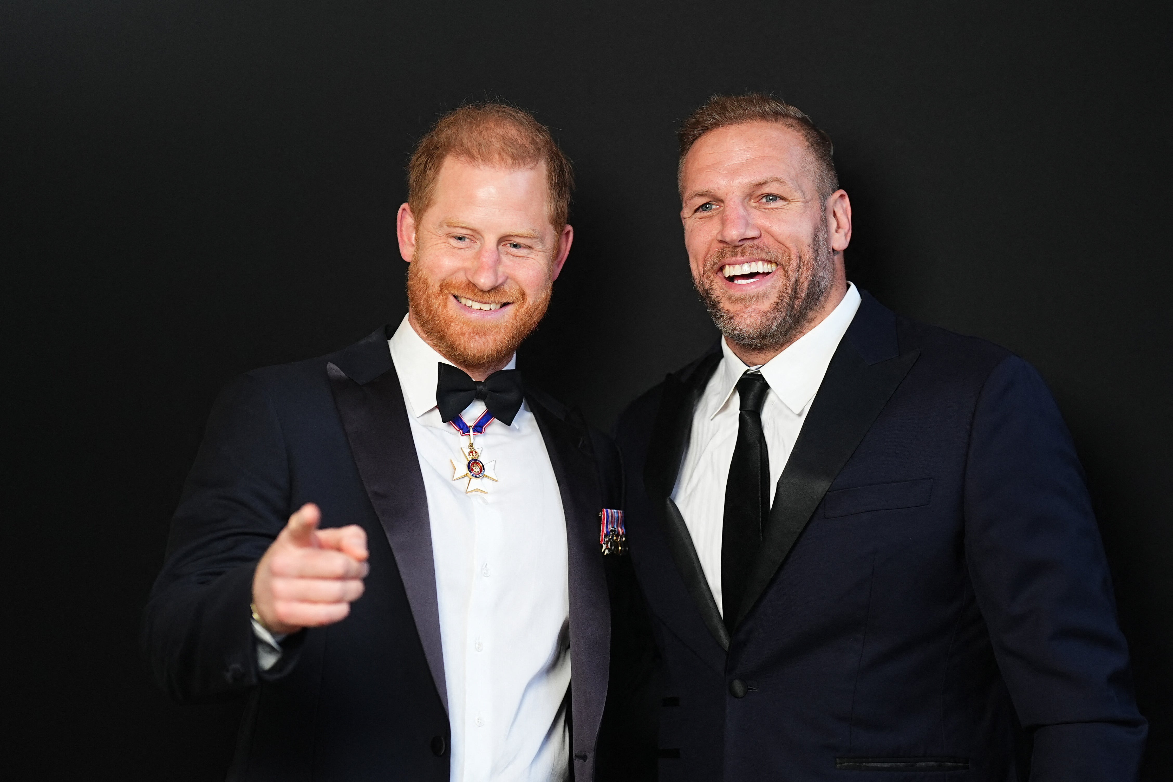 Britain's Prince Harry, Duke of Sussex poses with James Haskell as he attends the inaugural Invictus Spirit Awards at the Old Royal Naval College in Greenwich, south-east London on September 17