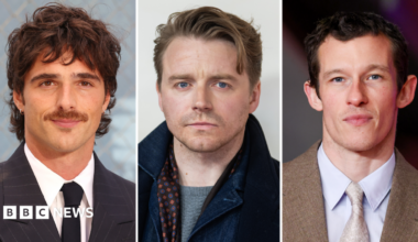 A composite image showing, from left to right, Jacob Elordi, Jack Lowden and Callum Turner
