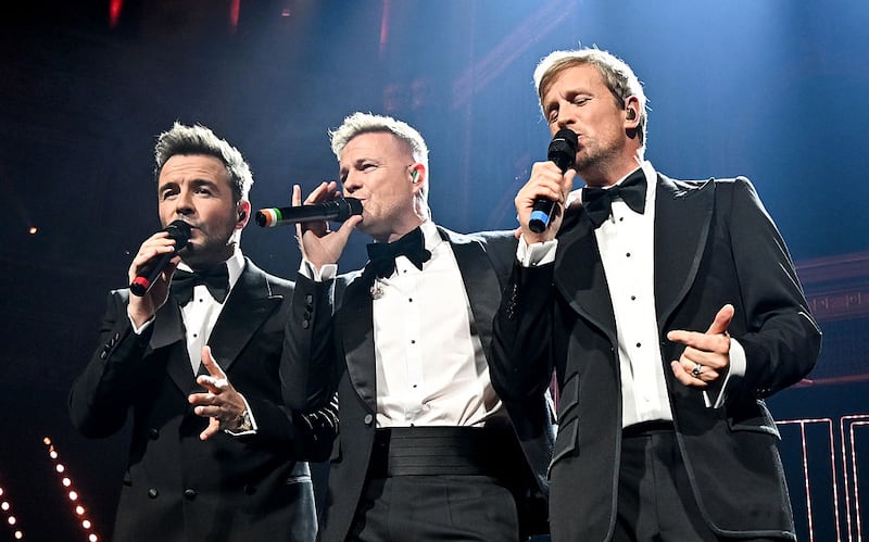 Westlife: Shane Filan, Nicky Byrne and Kian Egan performing with the Royal Philharmonic Concert Orchestra at London's Royal Albert Hall last October. Photograph: Nicky J Sims/Getty