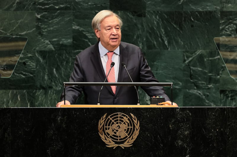 UN secretary general António Guterres speaking during the 81st session of the United Nations General Assembly in New York on Tuesday. Photo by Michael M Santiago/Getty Images